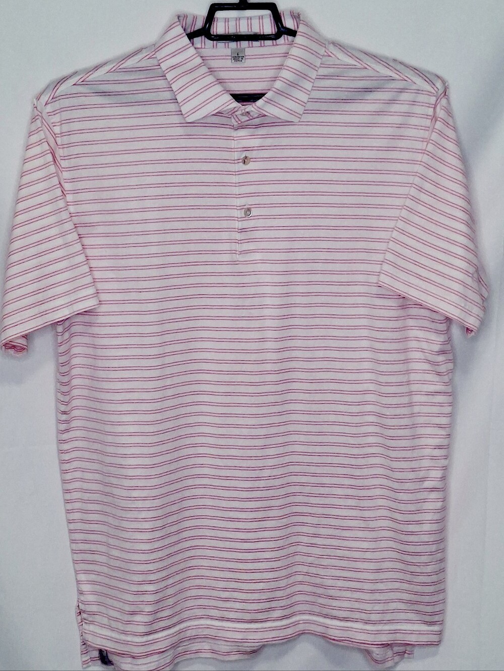 Peter Millar Pink and White Striped Polo Shirt Size Large